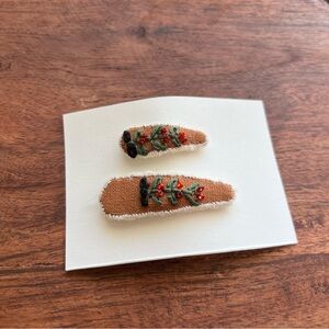 Handmade Embroidered Hair Clips - Brown